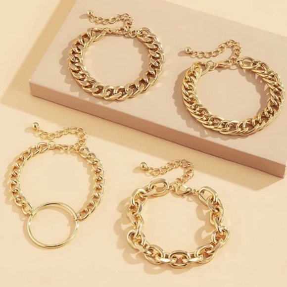 14K Gold Chunky Bracelet Set of 4 - Picture 2 of 4